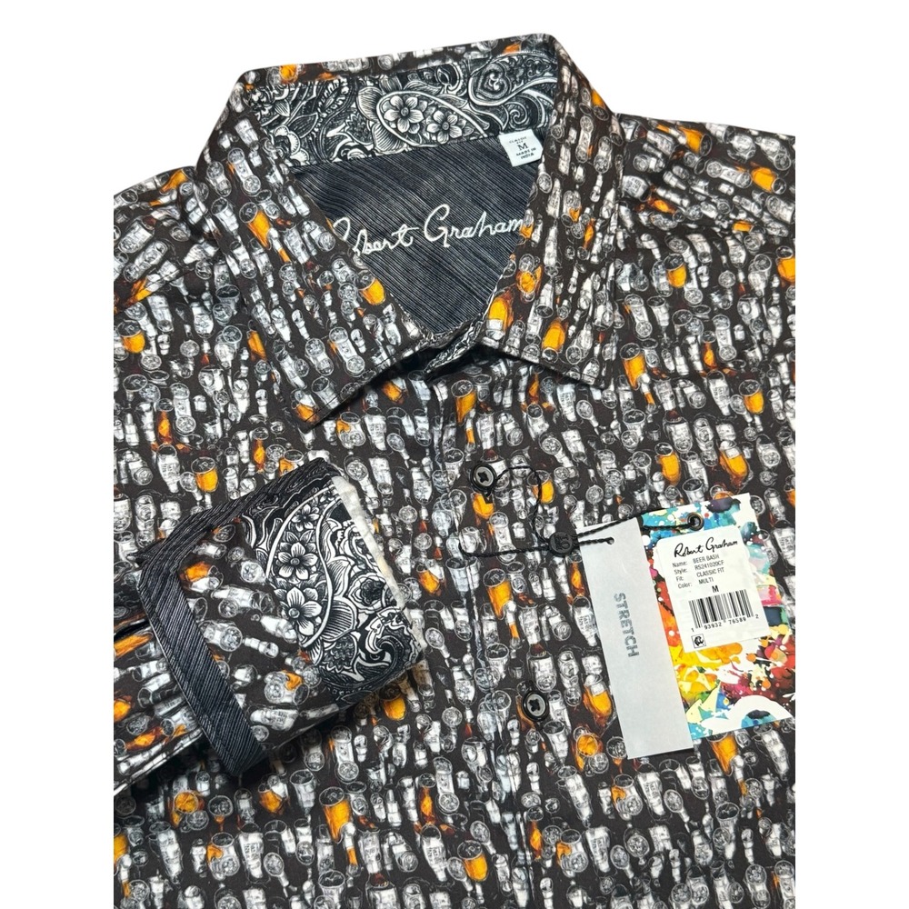 Robert Graham Beer Bash Classic Fit Stretch Button Down Shirt Mens M Long Sleeve